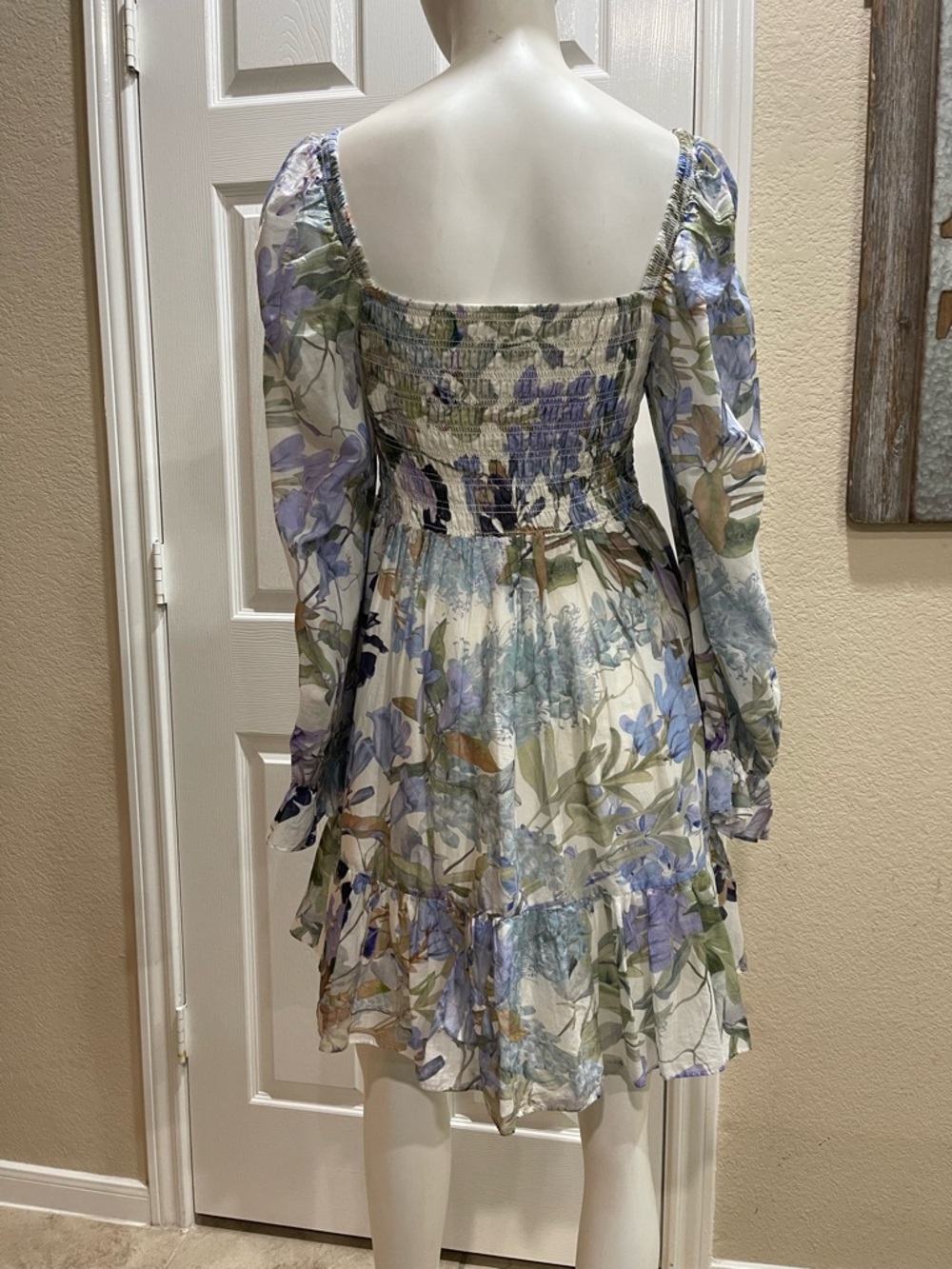 & Other Stories Smocked Mini Dress in Blue Dusty Floral Print Size 10 - Picture 4 of 10